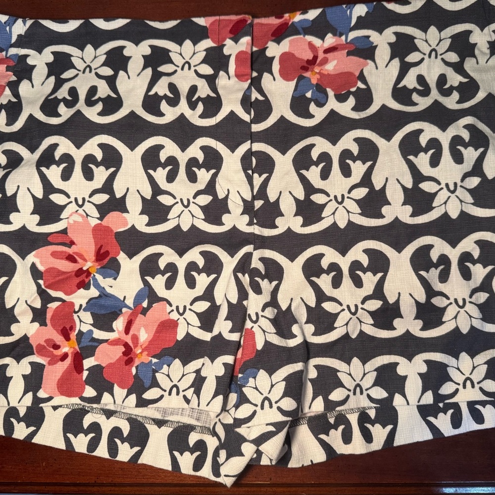 LOFT High Waist Patterned Shorts - Navy and Pink